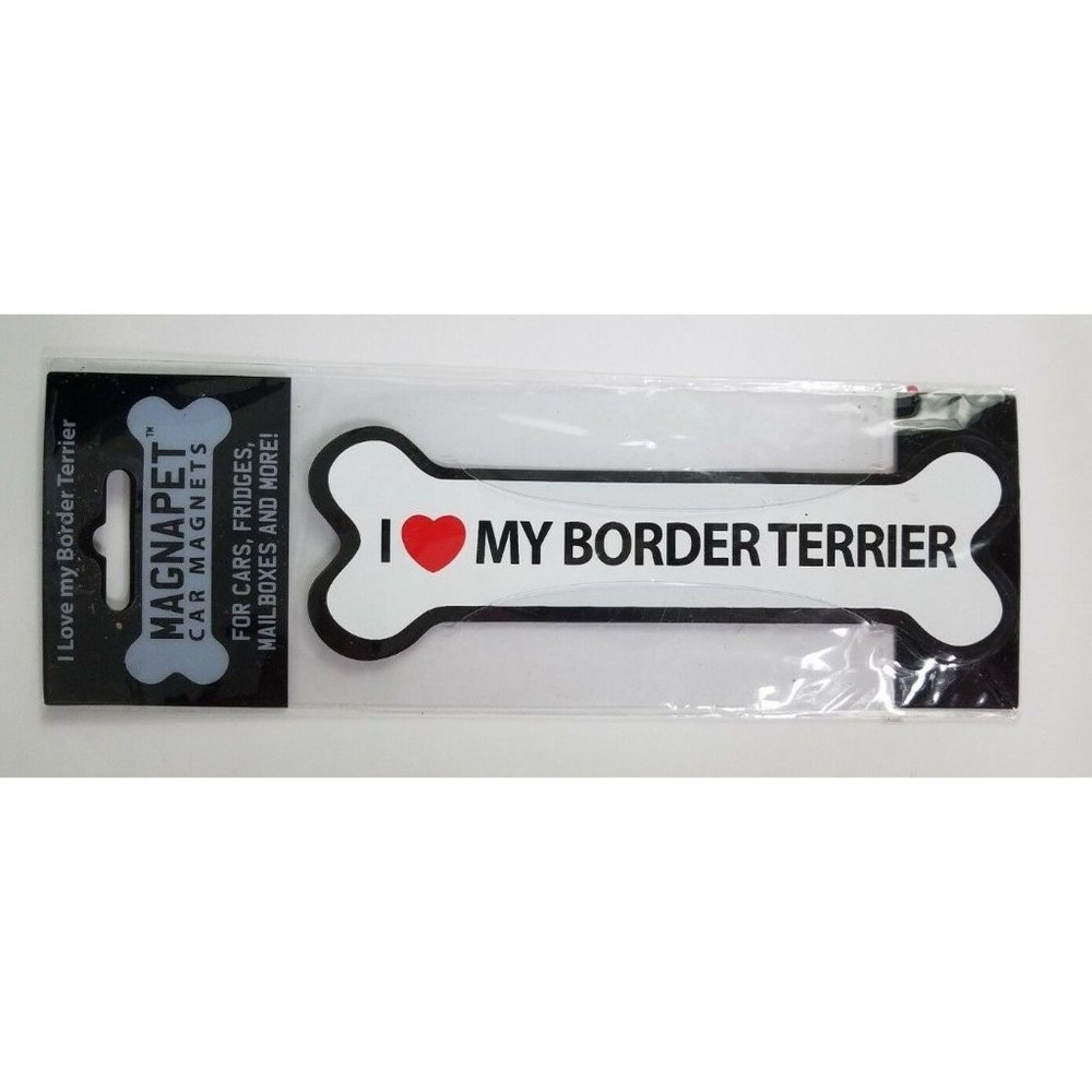 I Love My Border Terrier Car Magnet  black white dog bone shaped